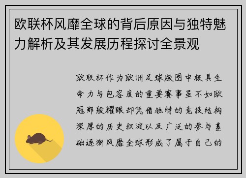 欧联杯风靡全球的背后原因与独特魅力解析及其发展历程探讨全景观
